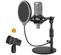 Rigych Supporto per microfono da scrivania regolabile con stabile base in metallo, supporto antiurto, protezione antivento, morsetto per microfono e adattatore per microfono AT2020, HyperX QuadCast