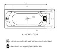 RIHO Lima Easypool 3.1 Baignoires rectangulaires, commande tactile, à encastrer, 2 places, blanc brillant, B051004005, B051004005, Versione: 170x75x45cm, capacità utile: 130 litri