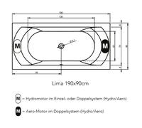 RIHO Lima Easypool 3.1 Baignoires rectangulaires, commande tactile, à encastrer, 2 places, blanc brillant, B053004005, B053004005, Versione: 190x90x49cm, capacità utile: 240 litri
