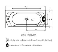 RIHO Lima Easypool 3.1 Baignoires rectangulaires, commande tactile, à encastrer, 2 places, blanc brillant, B052004005, B052004005, Versione: 180x80x49cm, capacità utile: 195 litri