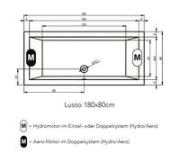 RIHO Lusso Easypool 3.1 Baignoires rectangulaires, commande tactile, à encastrer, 2 places, blanc, B036004005, B036004005, Versione: 180x80x47,5cm, capacità utile: 215 litri