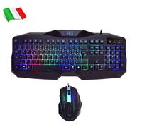 Rii Gaming RK400 - Set tastiera e mouse da gioco, retroilluminazione, cavo USB