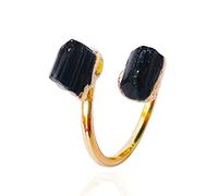 Riiichflowshop Anello Aperto con Pietra Grezza con tormalina Nera Irregolare Anello Dorato Fatto a Mano con Dito Anello di Misura Regolabile per Donna Uomo Tormalina Nera