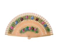 Riiichflowshop Ventaglio pieghevole spagnolo da donna, ventaglio a mano in legno dipinto con fiori su entrambi i lati, per danza e festival
