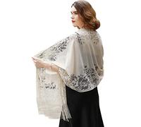 RIIQIICHY Foulard Stola Sciarpa da sposa con scialle da sposa in pashmina Beige da donna in pizzo floreale con frange
