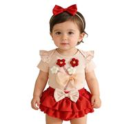 Riismen Bimba Set Di Mutande Per Bebè Completo Salopette Floreale Con Mutandine Gonnine Forma A Miniskirt Combinato Abiti Con Gonne Regalo Rosso 6-9 mesi