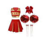Riismen Costume Da Per Bambina Top Senza Maniche Gonna Mini Calze Copricapo Pompon Uniforme Da Scolara Costume Per Halloween Carnevale Un rosso 15-16 anni