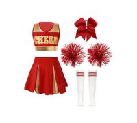 Riismen Costume Da Per Bambina Top Senza Maniche Gonna Mini Calze Copricapo Pompon Uniforme Da Scolara Costume Per Halloween Carnevale B Rosso 15-16 anni