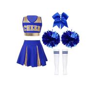 Riismen Costume Da Per Bambina Top Senza Maniche Gonna Mini Calze Copricapo Pompon Uniforme Da Scolara Costume Per Halloween Carnevale Un blu 15-16 anni