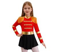 Riismen Costumes da Circo Domatrice Presentatrice del Ragazza Vestito Maniche Lunghe con Nappe Abito da Pattinaggio da Carnevale Costume da Direttore di Circo Rosso 5-6 anni