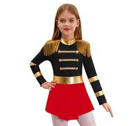 Riismen Costumes da Circo Domatrice Presentatrice del Ragazza Vestito Maniche Lunghe con Nappe Abito da Pattinaggio da Carnevale Costume da Direttore di Circo Nero 9-10 anni
