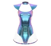 Riismen Donna Costume Alien Cosplay Metallico Miniabito Pelle Lucida Abito Da Festa Body Con Gonna Trasparente Pvc Carnevale Festa A Tema Costume Blu 3XL