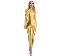 Riismen Donna Metallic Body da Ginnastica Manica Lunga Tuta Intera Aderente Stretch Tuta Wetlook Body Rave Party Danza Unitard Jumpsuit Costume Carnevale Oro M