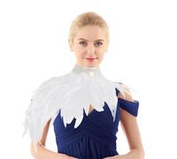 Riismen Donna Naturale Piuma Mantello Cappa Halloween Spalle Ali Punk Gotico Poncho Collo Cosplay Carnevale Festa Costume Accessori Bianco Taglia Unica