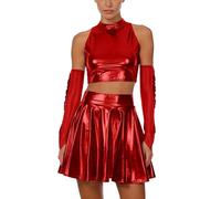 Riismen Donna Roba Robot E Lucente Costume Alien Giubba Lavori In Bianco E Guanti Con Gonfiature Uso Feste Carnevale E Concerti Roba Alien Con Bandeau Rosso M