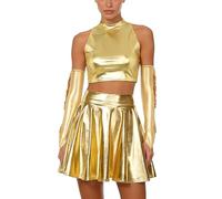 Riismen Donna Roba Robot E Lucente Costume Alien Giubba Lavori In Bianco E Guanti Con Gonfiature Uso Feste Carnevale E Concerti Roba Alien Con Bandeau Oro S