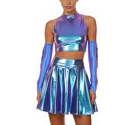 Riismen Donna Roba Robot E Lucente Costume Alien Giubba Lavori In Bianco E Guanti Con Gonfiature Uso Feste Carnevale E Concerti Roba Alien Con Bandeau Blu M