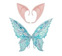 Riismen Halloween Costume Set Fata Scintillante Farfalla Orecchie Elfiche Set Ali Fata Orecchie A Punta In Gomma Per Halloween Festa In Maschera Festa A Tema Cosplay Blu Taglia unica