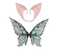 Riismen Halloween Costume Set Fata Scintillante Farfalla Orecchie Elfiche Set Ali Fata Orecchie A Punta In Gomma Per Halloween Festa In Maschera Festa A Tema Cosplay Nero Taglia unica