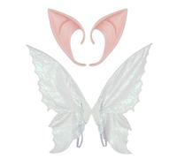 Riismen Halloween Costume Set Fata Scintillante Farfalla Orecchie Elfiche Set Ali Fata Orecchie A Punta In Gomma Per Halloween Festa In Maschera Festa A Tema Cosplay Bianco Taglia unica