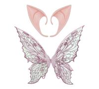 Riismen Halloween Costume Set Fata Scintillante Farfalla Orecchie Elfiche Set Ali Fata Orecchie A Punta In Gomma Per Halloween Festa In Maschera Festa A Tema Cosplay Rosa Taglia unica