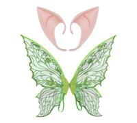 Riismen Halloween Costume Set Fata Scintillante Farfalla Orecchie Elfiche Set Ali Fata Orecchie A Punta In Gomma Per Halloween Festa In Maschera Festa A Tema Cosplay Verde Taglia unica