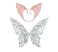 Riismen Halloween Costume Set Fata Scintillante Farfalla Orecchie Elfiche Set Ali Fata Orecchie A Punta In Gomma Per Halloween Festa In Maschera Festa A Tema Cosplay Argento Taglia unica