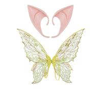 Riismen Halloween Costume Set Fata Scintillante Farfalla Orecchie Elfiche Set Ali Fata Orecchie A Punta In Gomma Per Halloween Festa In Maschera Festa A Tema Cosplay Oro Taglia unica