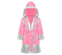 Riismen Kickboxer Robe Mantello Con Cappuccio In Raso Da Uomo Cappotto Boxer A Maniche Lunghe Capo Patchwork Metallico Con Cintura Per Anni Argento rosa 7-8 anni