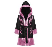 Riismen Kickboxer Robe Mantello Con Cappuccio In Raso Da Uomo Cappotto Boxer A Maniche Lunghe Capo Patchwork Metallico Con Cintura Per Anni Nero Rosa 11-12 anni