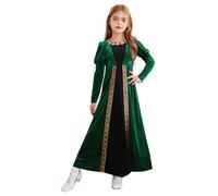 Riismen Ragazza Medioevo Abito Maniche Lunghe Velluto Abito Rinascimentale Principessa Costume Elegante da Vittoriano da Natale Carnevale da Karnval Festa Verde 11-12 Anni
