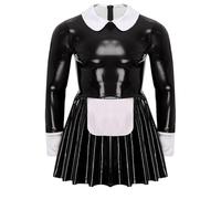 Riismen Uomo Costume Da Cameriera Metallizzato Vestito Da Sissy Costume Domestica Lingerie Babydoll Abiti In Pelle Pelle Lucida Cosplay Giochi Di Ruolo Festa Nero L