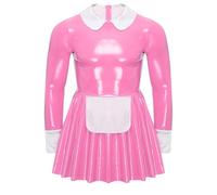 Riismen Uomo Costume Da Cameriera Metallizzato Vestito Da Sissy Costume Domestica Lingerie Babydoll Abiti In Pelle Pelle Lucida Cosplay Giochi Di Ruolo Festa Rosa XXL