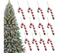 Riisoyu 12 pezzi Bastoncini di Zucchero, 14 cm Plastica Candy Cane di Natalizie Candy Cane Stampella Natale Decorazioni per Addobbi Albero di Natale Appendere Caramelle Glitter, Rosso-Bianco