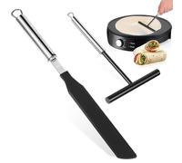 Riisoyu 2 Pezzi Spatola per Crepes in Acciaio Inox Spargitore, Pancake e Spatole Kit Spatola per Crepes Professionale Spatola Stendi Crepes Bastoncino per Pancake Casa Panetteria Utensili da Cucina