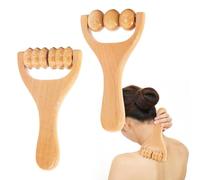 Riisoyu 2 rulli massaggianti in legno, rullo per massaggi con maniglia, rullo manuale per la terapia del legno, strumento per massaggi in legno, per collo, gambe