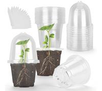 Riisoyu 20 Pezzi Vasi per Orchidee Trasparenti, vasi da coltivazione con coperchio ed etichette 9 cm Vaso Trasparenti per Piantine con Fori Drenaggio per Fiori Piante Piantine Trapianto