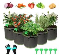 Riisoyu 5 Pezzi Sacchi per Piante in Tessuto Non Tessuto, 12L Vasi di Coltivazione con Maniglie e Etichette Sacchi per Piante Coltivazione Di vasi in Tessuto non Tessuto per Piante da Giardino Ortaggi