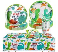 Riisoyu 61 Pezzi Set di Stoviglie di Compleanno di Dinosauri, Set di Forniture per Feste di Dinosauri Stoviglie per Feste a Dinosauro Tema per Ragazzi Compleanno Festa Forniture, 10 Ospiti