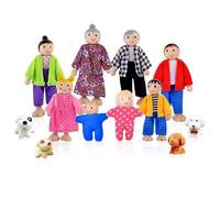 Riisoyu 8 Pezzi Famiglia Di Bambole Di Legno, Casa Delle Bambole in Finta Accessori di Legno Piccole Con Cane Miniature Pupazzi Flessibili Casa Delle per Bambini Casa da Gioco Idea Regalo