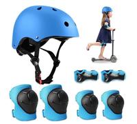 Riisoyu Conjuntos de Patinajes , Niños Protecciones Patines Infantiles Set de Protección Patinaje con Casco Ajustables Rodilleras y Coderas para Ciclismo Monopatín Patinaje y otros Deportes, blu