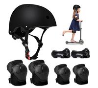 Riisoyu Conjuntos de Patinajes, Niños Protecciones Patines Infantiles Set de Protección Patinaje con Casco Ajustables Rodilleras y Coderas para Ciclismo Monopatín Patinaje y otros Deportes, Nero