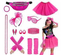 Riisoyu Costume Anni '80 Donna Accessori 11 Pezzi Contiene Orecchini Collane Gonne Neon Abbigliamento Discoteca Carnevale Natale Cosplay Ragazza