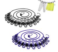 Riisoyu Filo stendibiancheria portatile, 2 Pezzi Filo Stendibiancheria da Esterno Retrattile Elastico Portatile Regolabile filo con 12 Clip e Fibbie di Posizionamento per Uso in Vacanza, Esterno