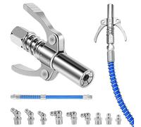 Riisoyu G Grasso Pistola Accoppiatore, Compatibile Autobloccante Ingrassatore Testina Accoppiatore di Pistola per Grasso ad Alta Pressione con Doppia Maniglia per Tutti Pressa per Grasso, Argenteo