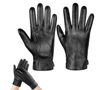 Riisoyu Inverno Guanti Uomo Faux Pelle, Caldo Antivento Prova Freddo Termico Mittens Donna Guanti Invernali Termici in Pelle Caldi Anti Scivolo Touchscreen per Attività All'aperto Ciclismo Campeggio