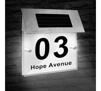 Riisoyu Numero Civico illuminato a LED a Energia Solare, Numero Civico Solare Resistente alle Intemperie 4 LED Interruttore Crepuscolare in Acciaio Inox IP44 Impermeabile Esterno con 0-9 e a-z