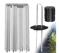 Riisoyu Picchetti Telo Pacciamatura et Rondelle, 50 Pcs Antiruggine Picchetti Giardino U Fissaggio per Campeggio Acciaio Zincato Per Prati Giardini Tubature Telo Pacciamatura Erba Artificiale