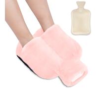 Riisoyu Scaldapiedi, 2L Scalda Piedi non Elettrico 2 in 1 Scaldapiedi Borsa Acqua Calda Borsa dell'acqua Calda in Gomma con Copertura Peluche per camera da letto soggiorno ufficio 35x31cm, Rosa