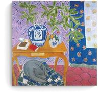 Rikin Liuff Henri Matisse Wall Art Henri Matisse Poster (Interno con un cane) Pittura su tela Stampe retrò Immagine astratta per la decorazione domestica 40x40cm senza cornice